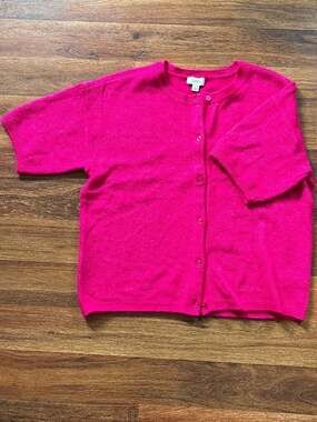 CeCe Hot Pink Short Sleeve Button-Front Cardigan Sweater